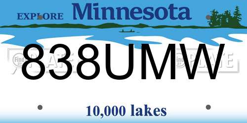 838UMW Minnesota License Plate