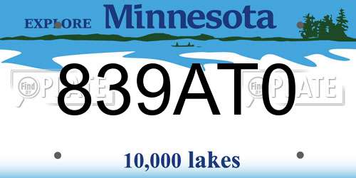 839AT0 Minnesota License Plate