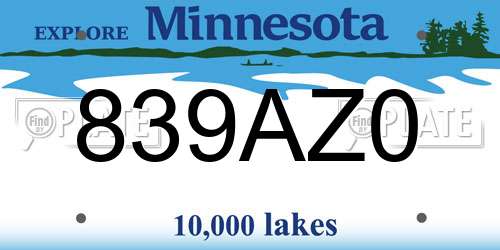 839AZ0 Minnesota License Plate