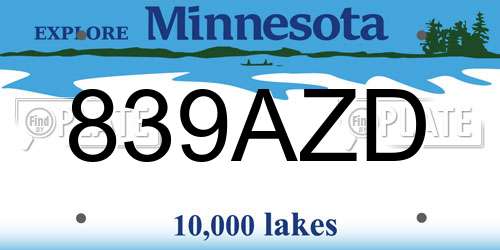 839AZD Minnesota License Plate