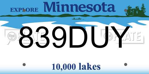 839DUY Minnesota License Plate