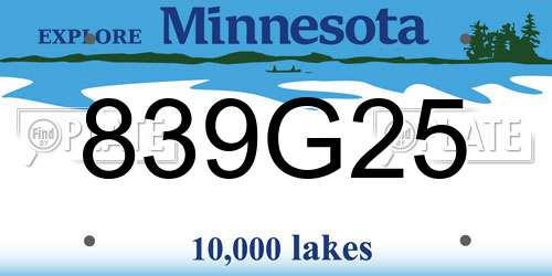 839G25 Minnesota License Plate