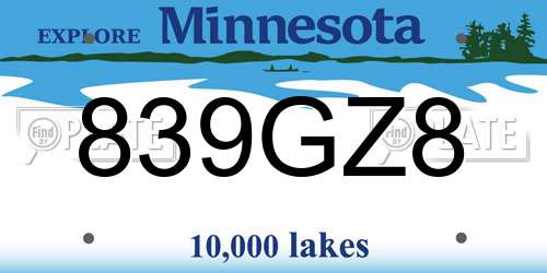 839GZ8 Minnesota License Plate