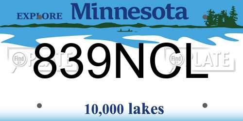 839NCL Minnesota License Plate