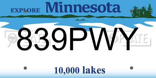 839PWY Minnesota License Plate