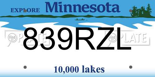 839RZL Minnesota License Plate