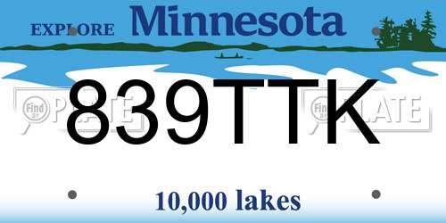 839TTK Minnesota License Plate