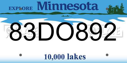 83DO892 Minnesota License Plate