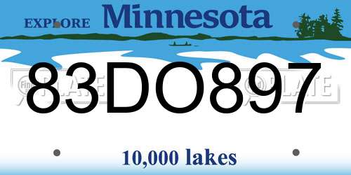 83DO897 Minnesota License Plate