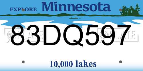 83DQ597 Minnesota License Plate