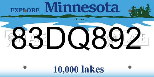 83DQ892 Minnesota License Plate