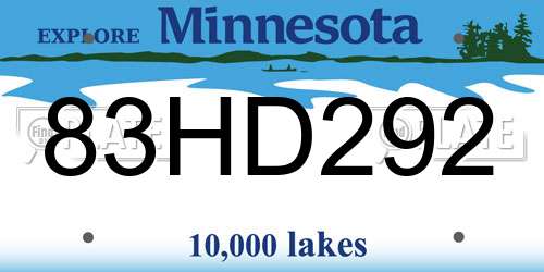 83HD292 Minnesota License Plate