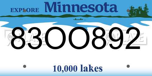 83OO892 Minnesota License Plate
