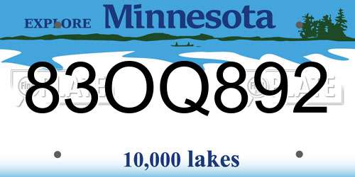 83OQ892 Minnesota License Plate
