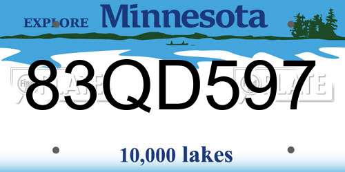 83QD597 Minnesota License Plate