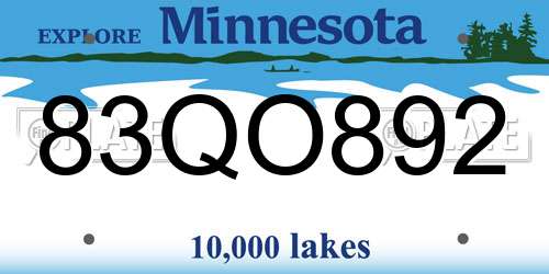 83QO892 Minnesota License Plate