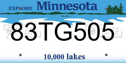 83TG505 Minnesota License Plate