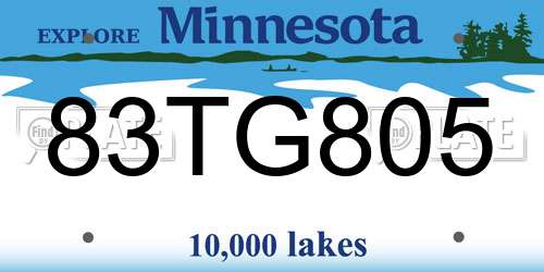 83TG805 Minnesota License Plate