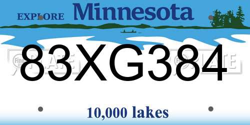 83XG384 Minnesota License Plate