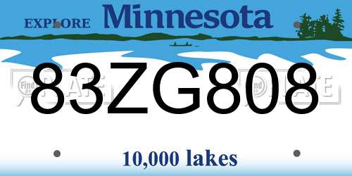 83ZG808 Minnesota License Plate