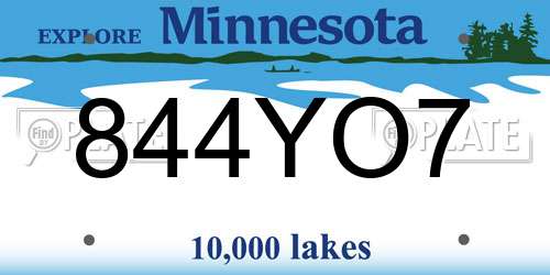 844YO7 Minnesota License Plate