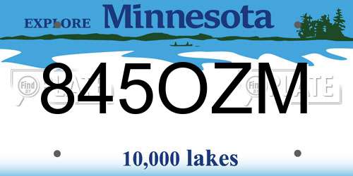 845OZM Minnesota License Plate