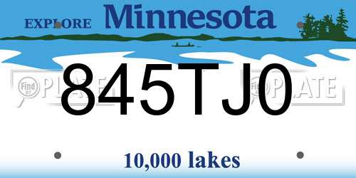 845TJ0 Minnesota License Plate