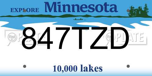 847TZD Minnesota License Plate