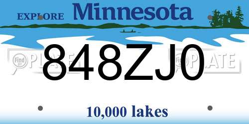 848ZJ0 Minnesota License Plate