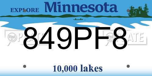 849PF8 Minnesota License Plate