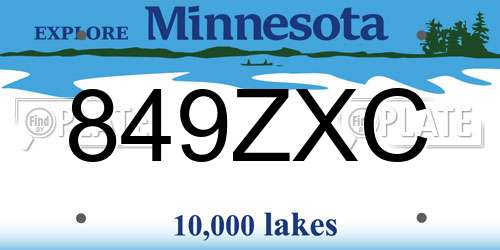 849ZXC Minnesota License Plate