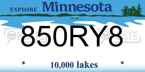 850RY8 Minnesota License Plate