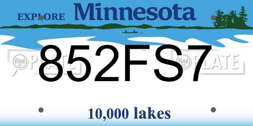 852FS7 Minnesota License Plate