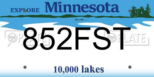 852FST Minnesota License Plate