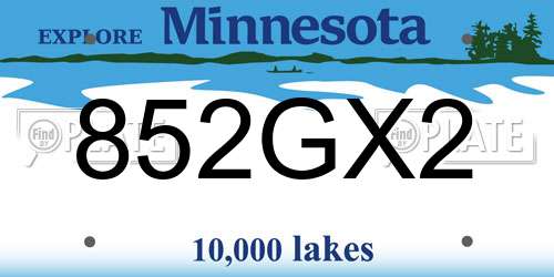 852GX2 Minnesota License Plate