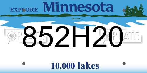 852H20 Minnesota License Plate