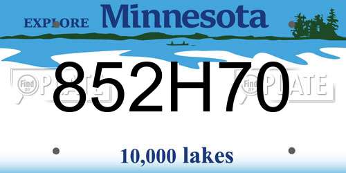 852H70 Minnesota License Plate