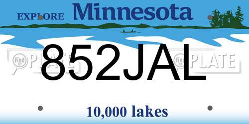852JAL Minnesota License Plate