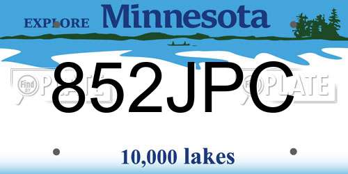 852JPC Minnesota License Plate
