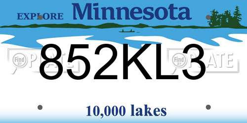 852KL3 Minnesota License Plate