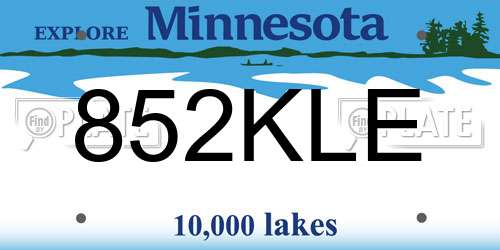 852KLE Minnesota License Plate