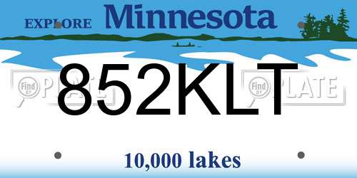 852KLT Minnesota License Plate
