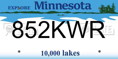 852KWR Minnesota License Plate