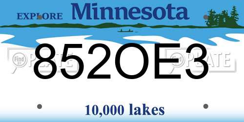 852OE3 Minnesota License Plate