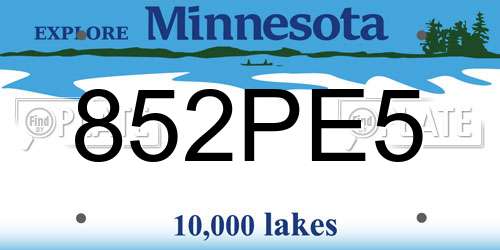 852PE5 Minnesota License Plate