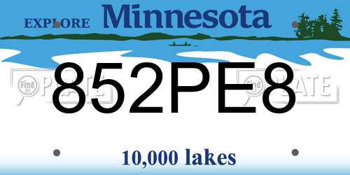 852PE8 Minnesota License Plate