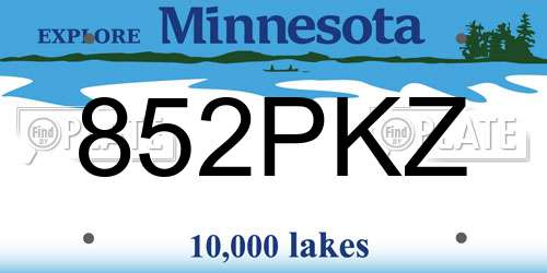 852PKZ Minnesota License Plate