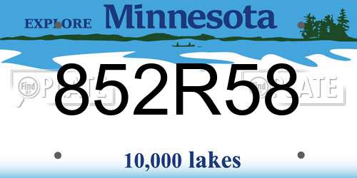 852R58 Minnesota License Plate