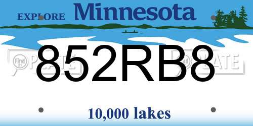 852RB8 Minnesota License Plate