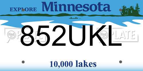 852UKL Minnesota License Plate